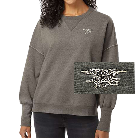 Ladies Gray Trident Sueded Crewneck Sweatshirt