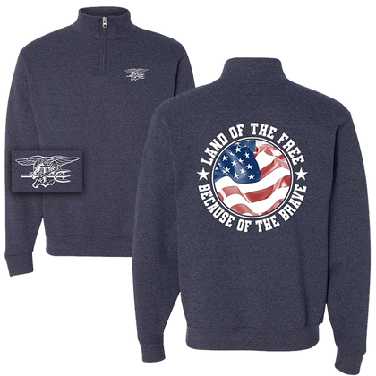 Trident Land of the Free Heather Navy Cadet Collar Quarter-Zip Sweatshirt