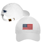 Ladies White Cap with Big American Flag and Trident