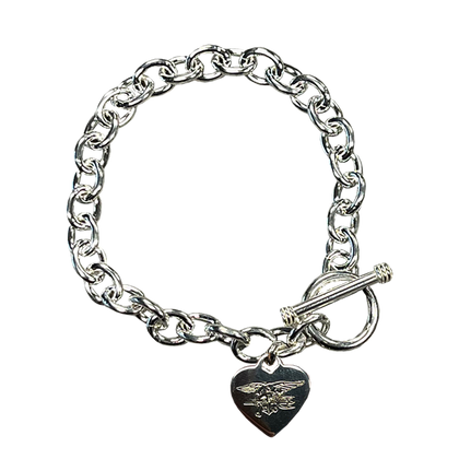 Sterling Silver Heart Trident Charm Bracelet