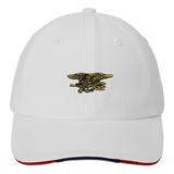 White Sandwich Bill Cap with Gold Trident