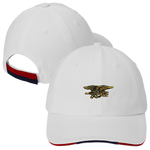 White Sandwich Bill Cap with Gold Trident