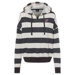 Ladies Gray Striped Fleece Boxy Hooded Sweatshirt